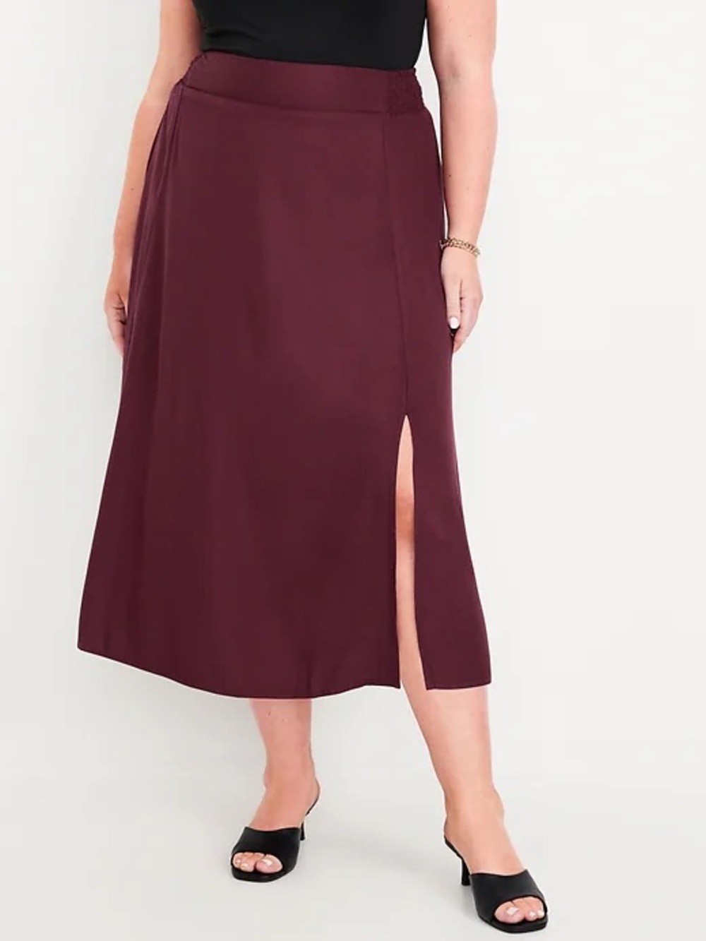 Women's Burgundy Midi Skirt with Side Slit